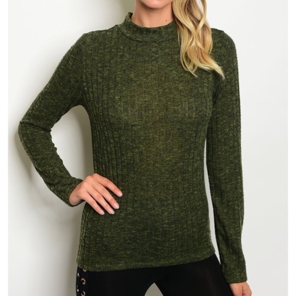 Timing Sweaters - Green Sweater Top Mock Neck Ribbed Juniors L